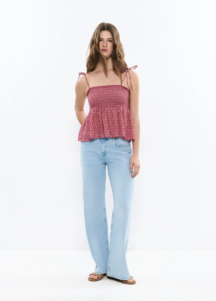 Smocked top with Indian seal