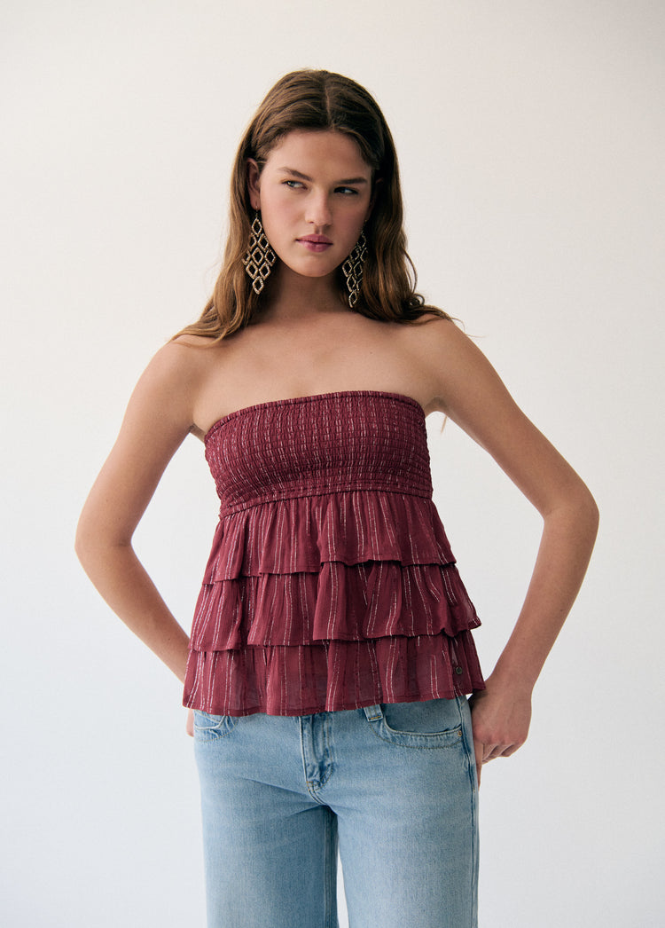 Multi-ruffle shiny top