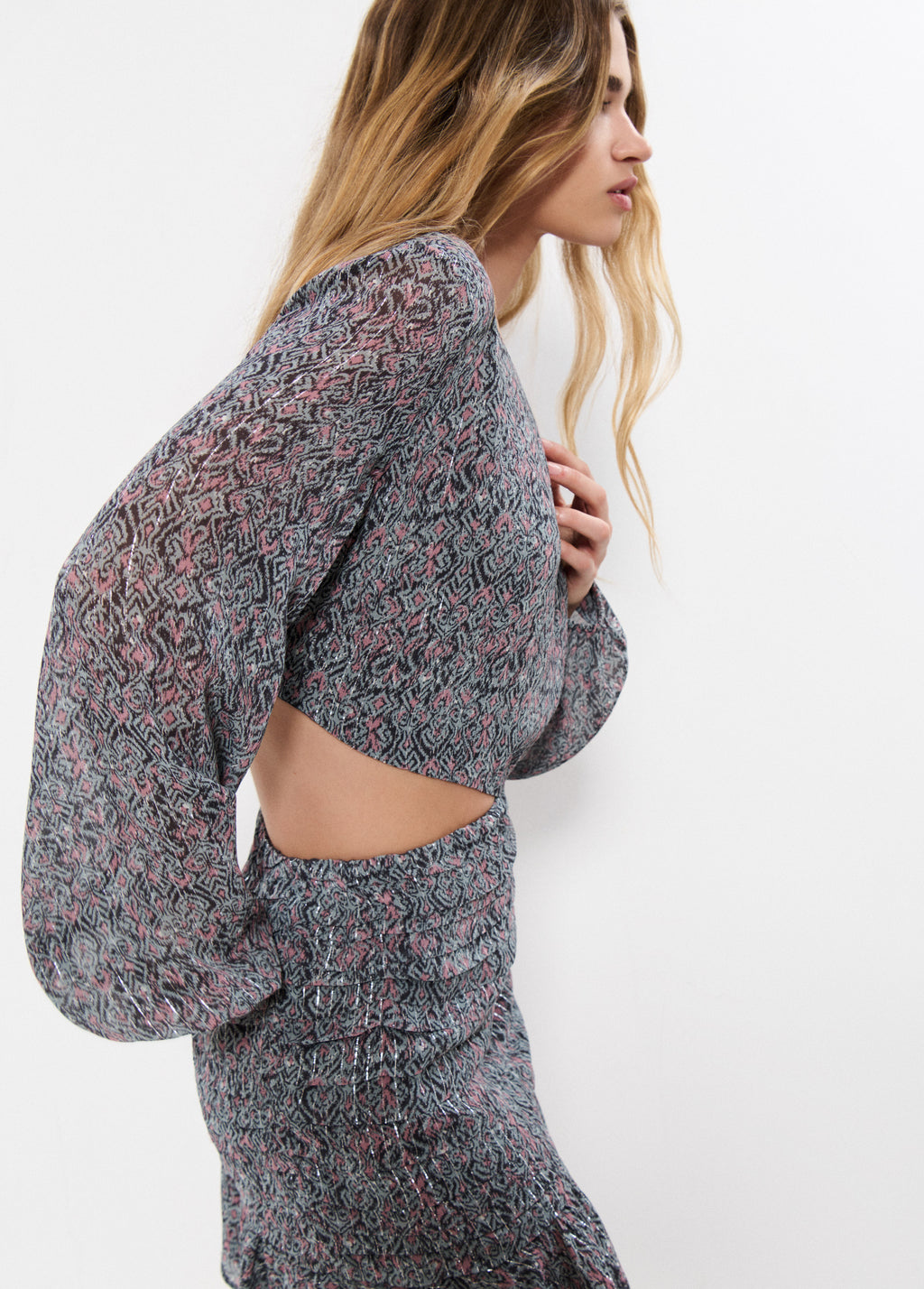 Robe découpes imprimée lurex