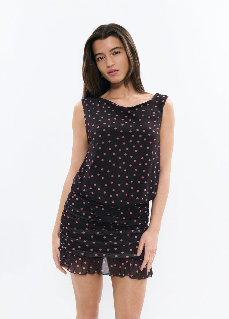 Draped polka dot dress