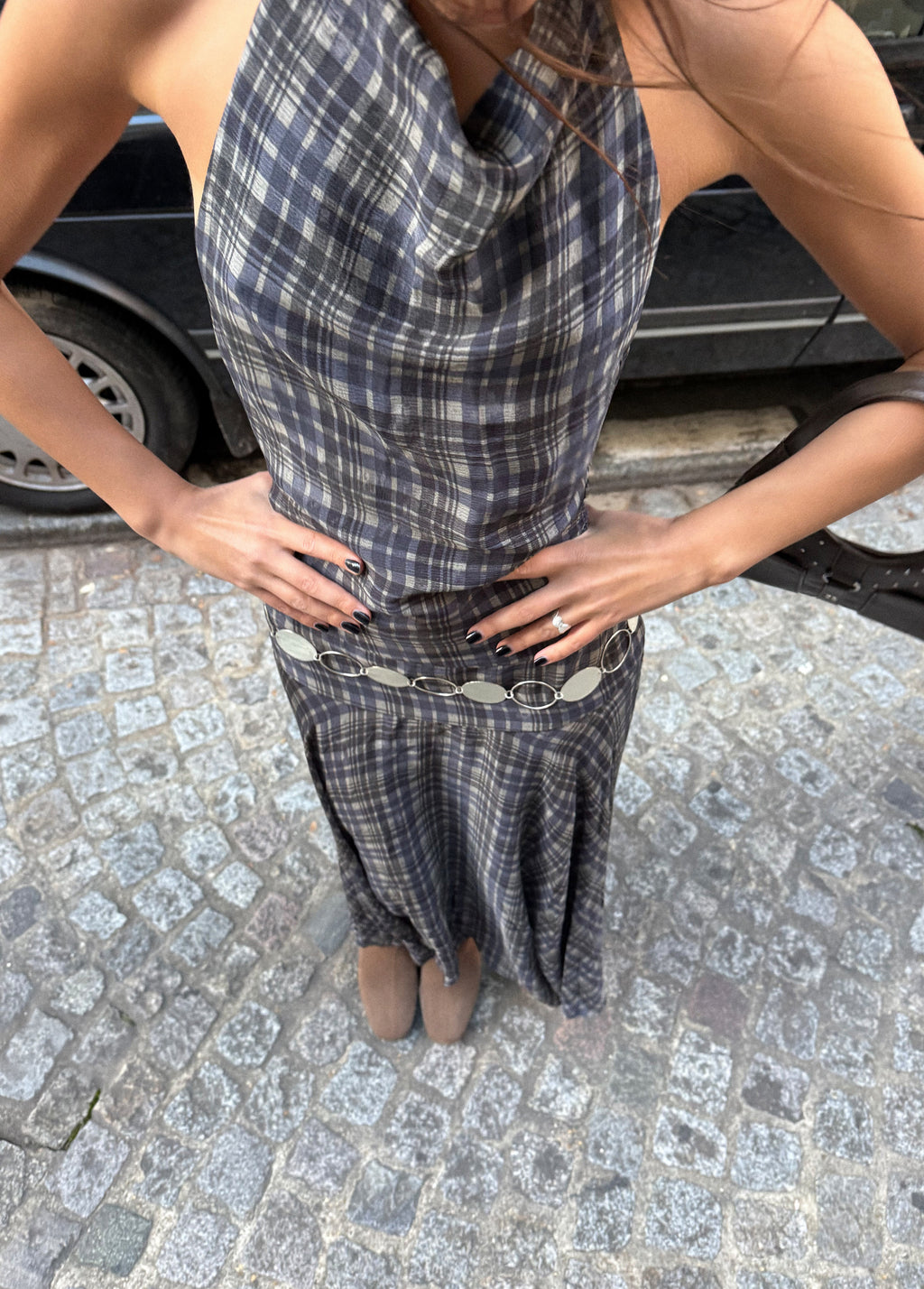Robe longue imprimée drapée