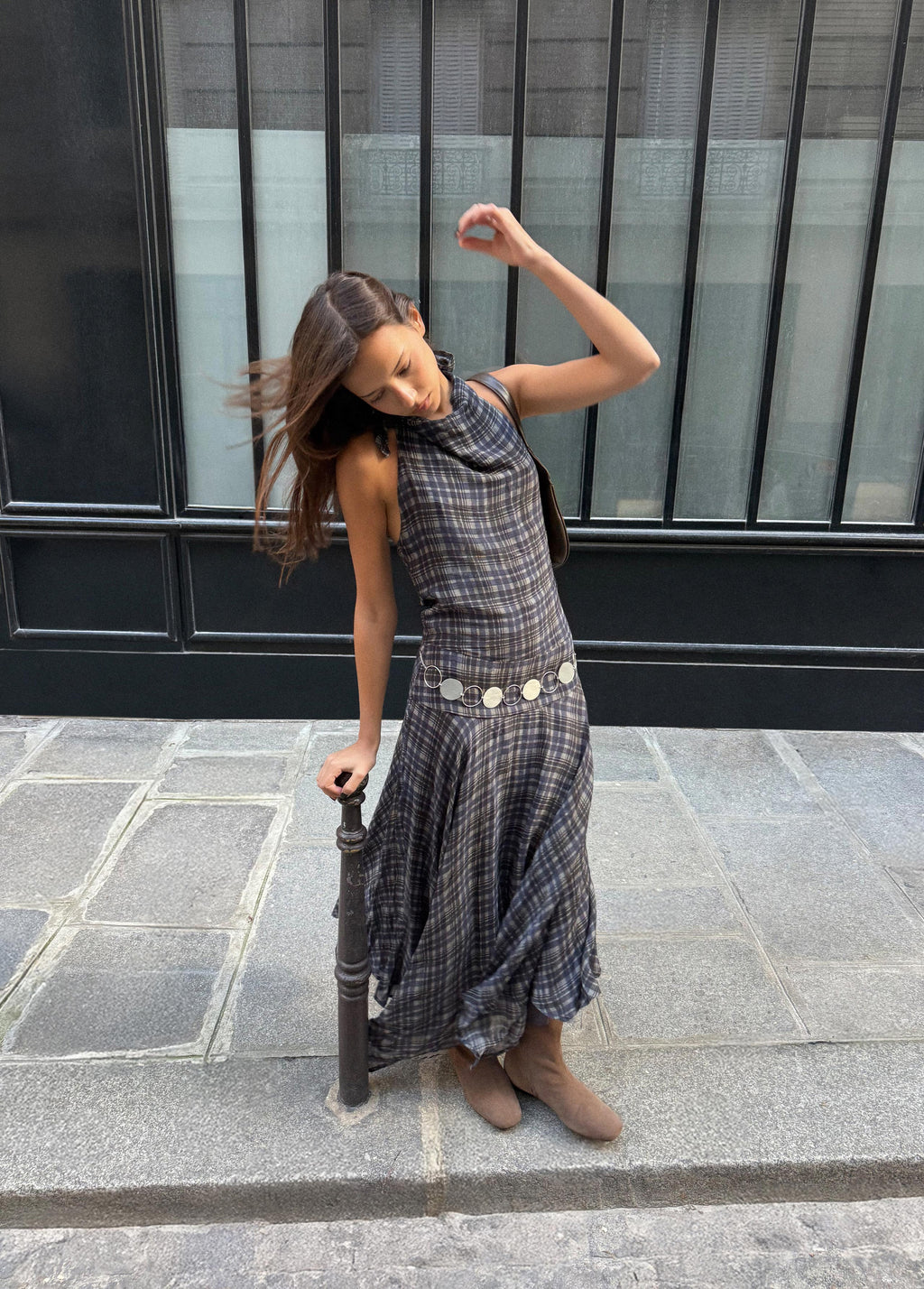 Robe longue imprimée drapée