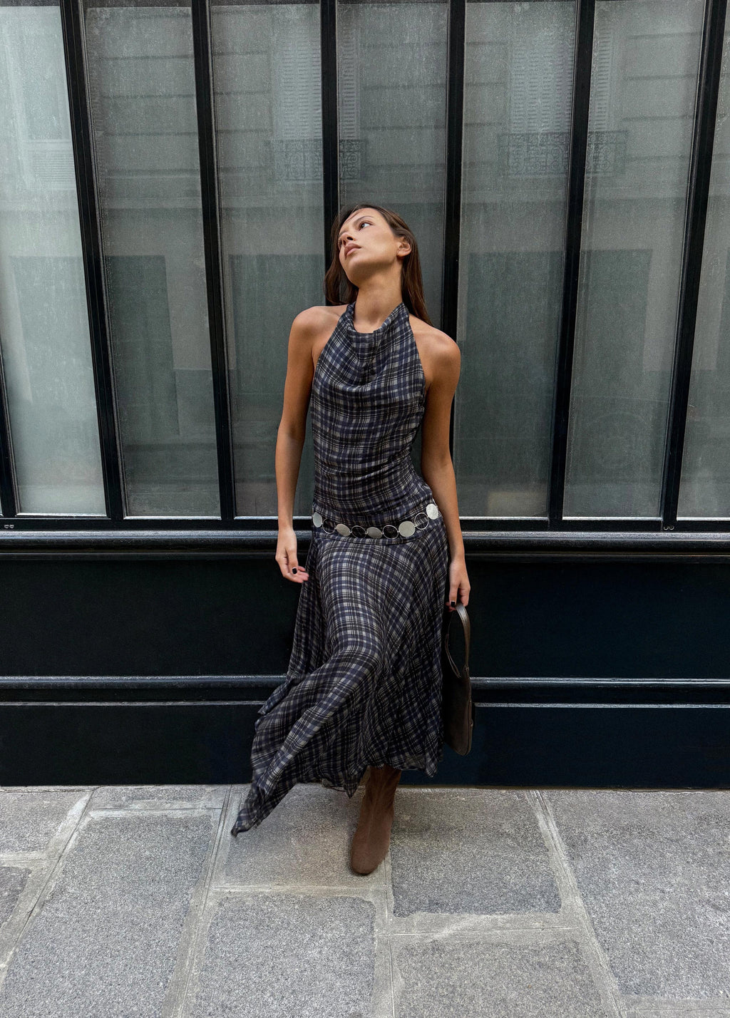 Robe longue imprimée drapée