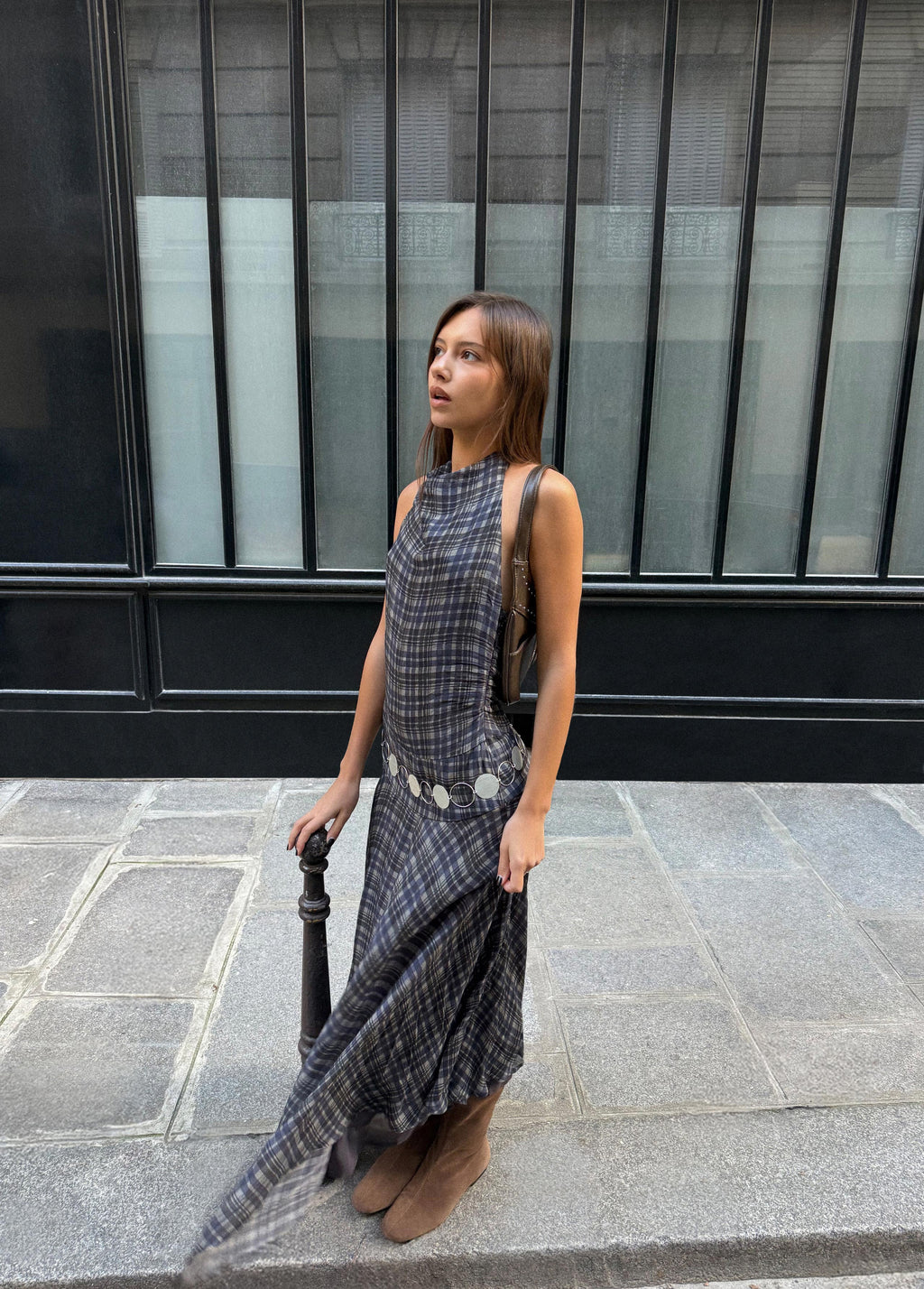 Robe longue imprimée drapée
